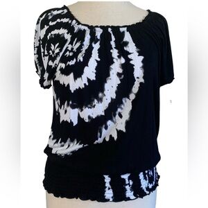 INC International Concepts XS Tie Dye Black White Elastic Waist Shirt